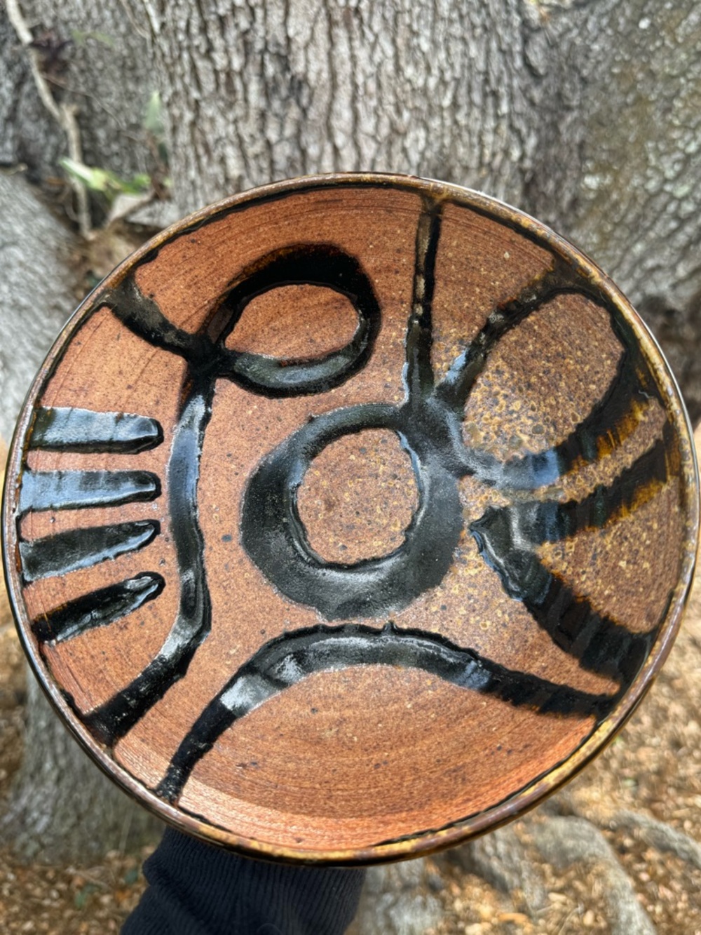 Vintage Signed Handcrafted Brown and Black Pottery Art Bowl.OOAK